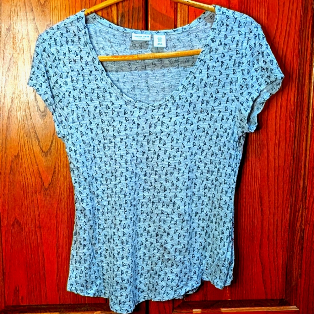 Tabitha Webb M 100% linen heather‎ grey micro heart short sleeve jersey top